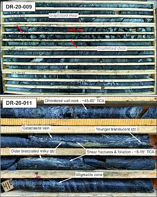 Photo 1. Reactivated basement structure in drill holes DR-20-009 and DR-20-011